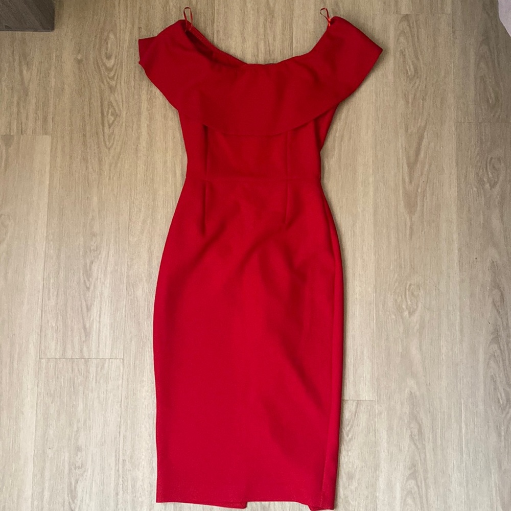Sexy Date Night Red Midi Dress Bardot Off-Shoulder